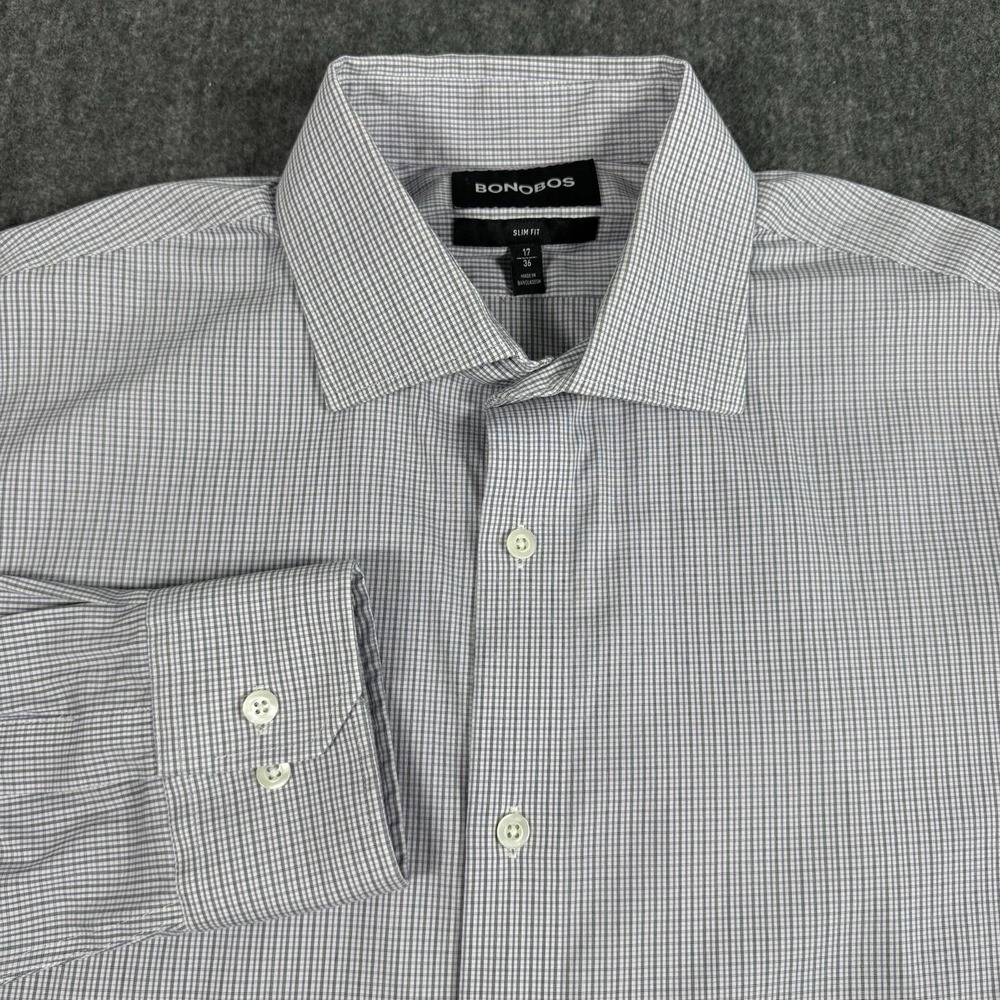 Bonobos Men's 17 36 Slim Fit Check Dress Shirt Cotton Stretch Long Sleeve